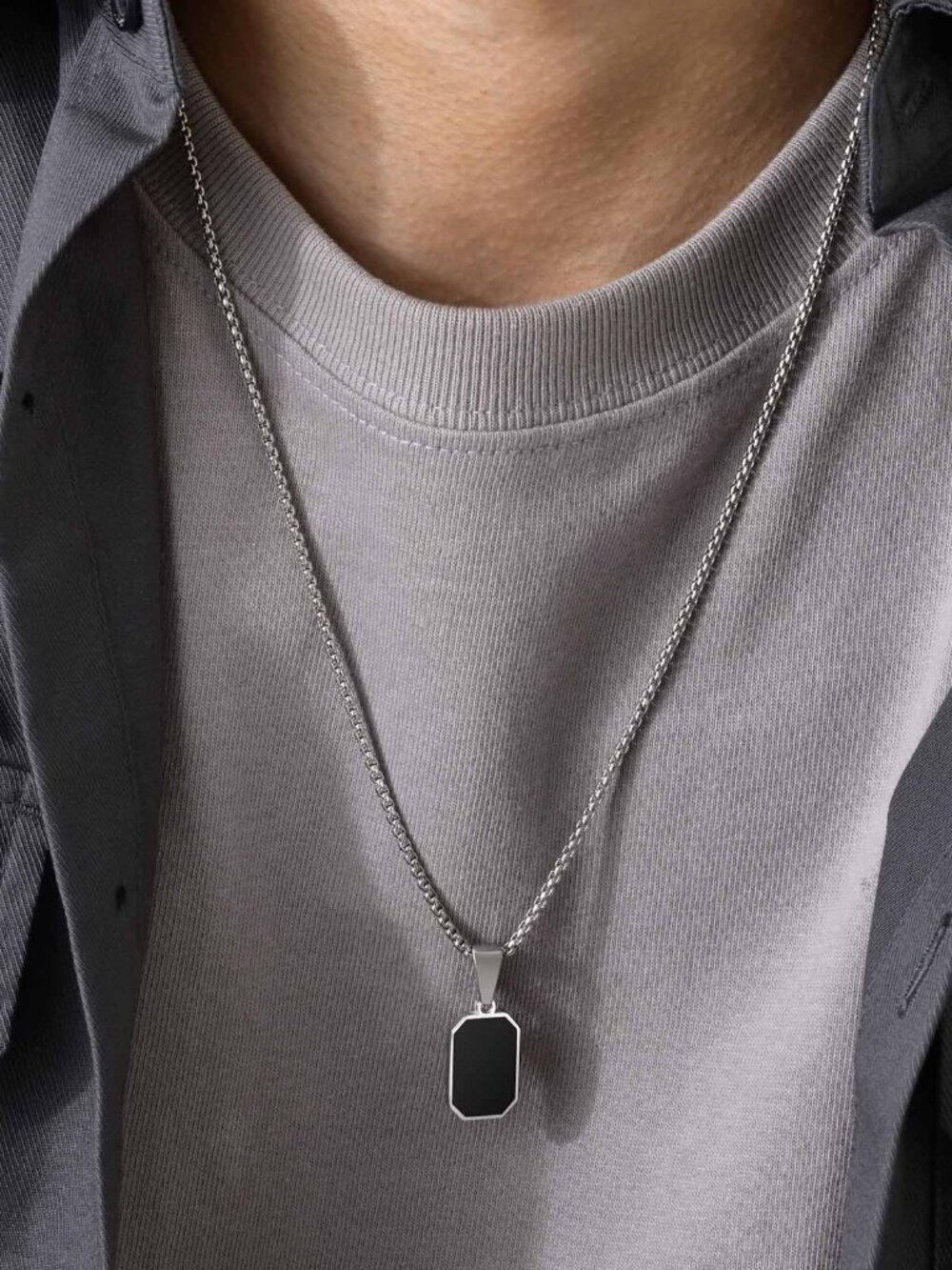 3/$35 NWT Men’s Silver Box Chain Necklace Black Pendant